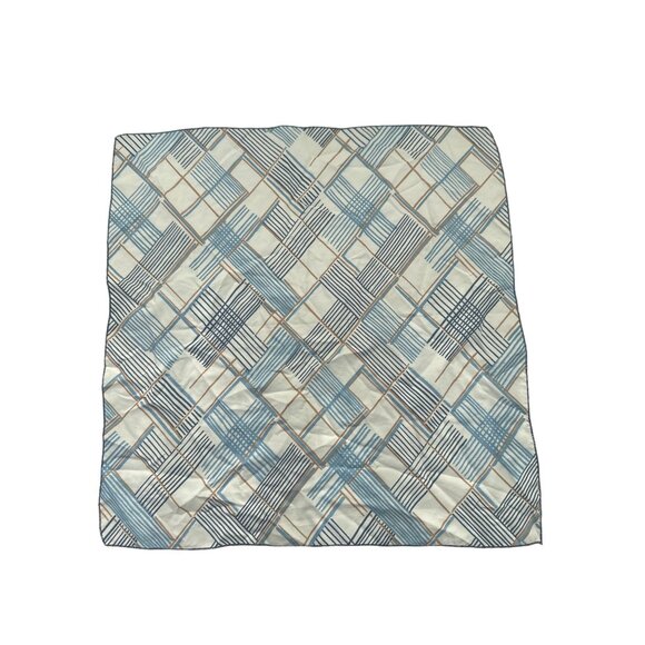 Vintage Abstract Stripe Square Scarf Lightweight 24 Inch White & Blue Neck Wrap - Picture 2 of 3